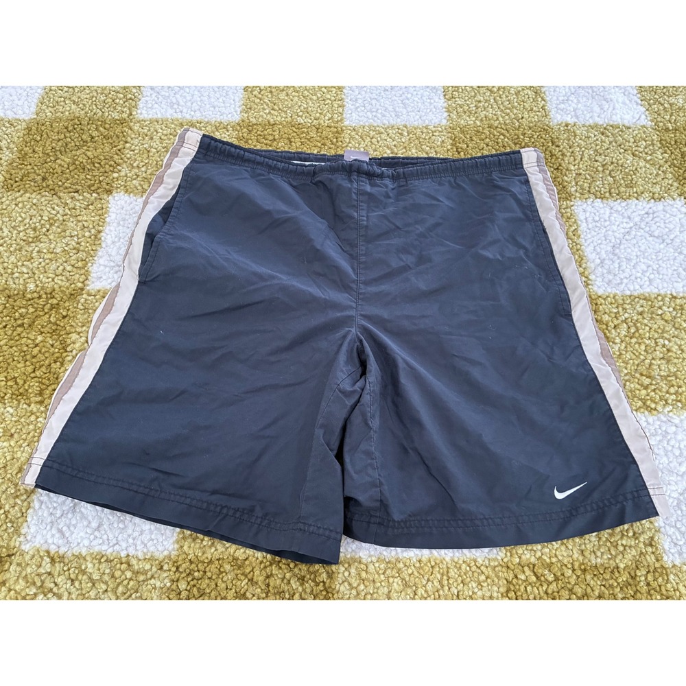 Nike Vintage Y2K Mens Black Nylon Mesh Lined Athletic Shorts Side Stripe XL
